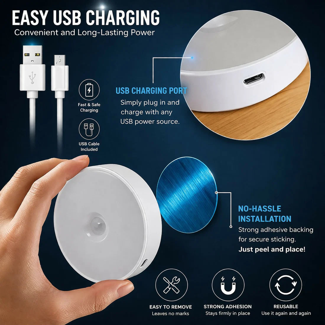 Motion Sensor LED Night Light (Rechargeable USB)